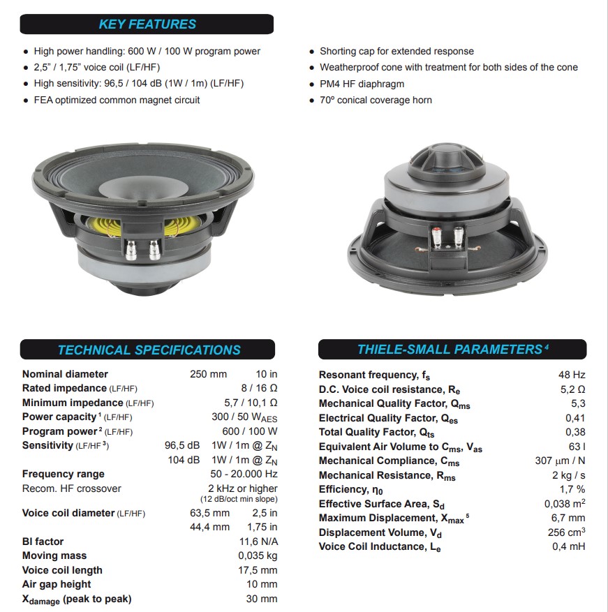 beyma 10인치동축형 300W/50W 10CX300Fe---1593236541